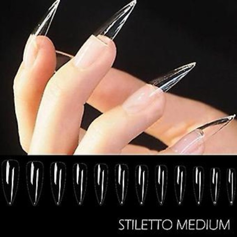Long Stiletto Shape Clear Press On Nails!